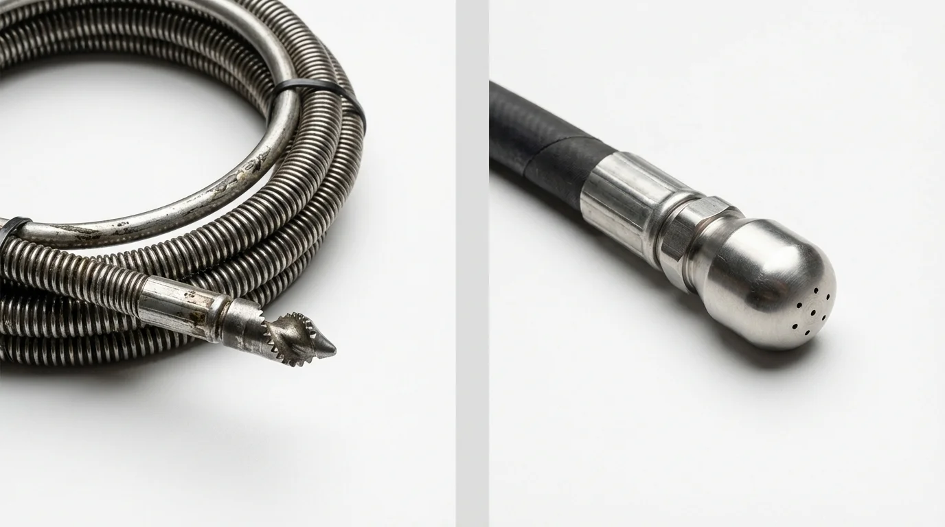 Drain snake cable and hydro jetting nozzle used for drain cleaning in Janesville, MN
